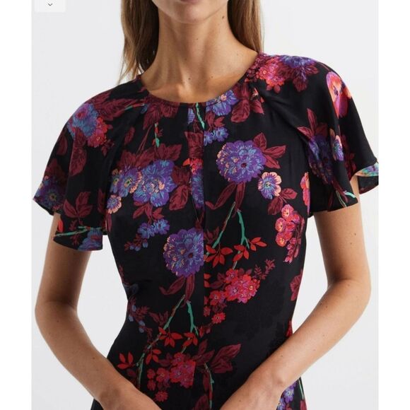 NWT Reiss LENI FITTED FLORAL PRINT Black MIDI Whimsy Fairy DRESS Size 10 *FLAWED - Picture 9 of 16